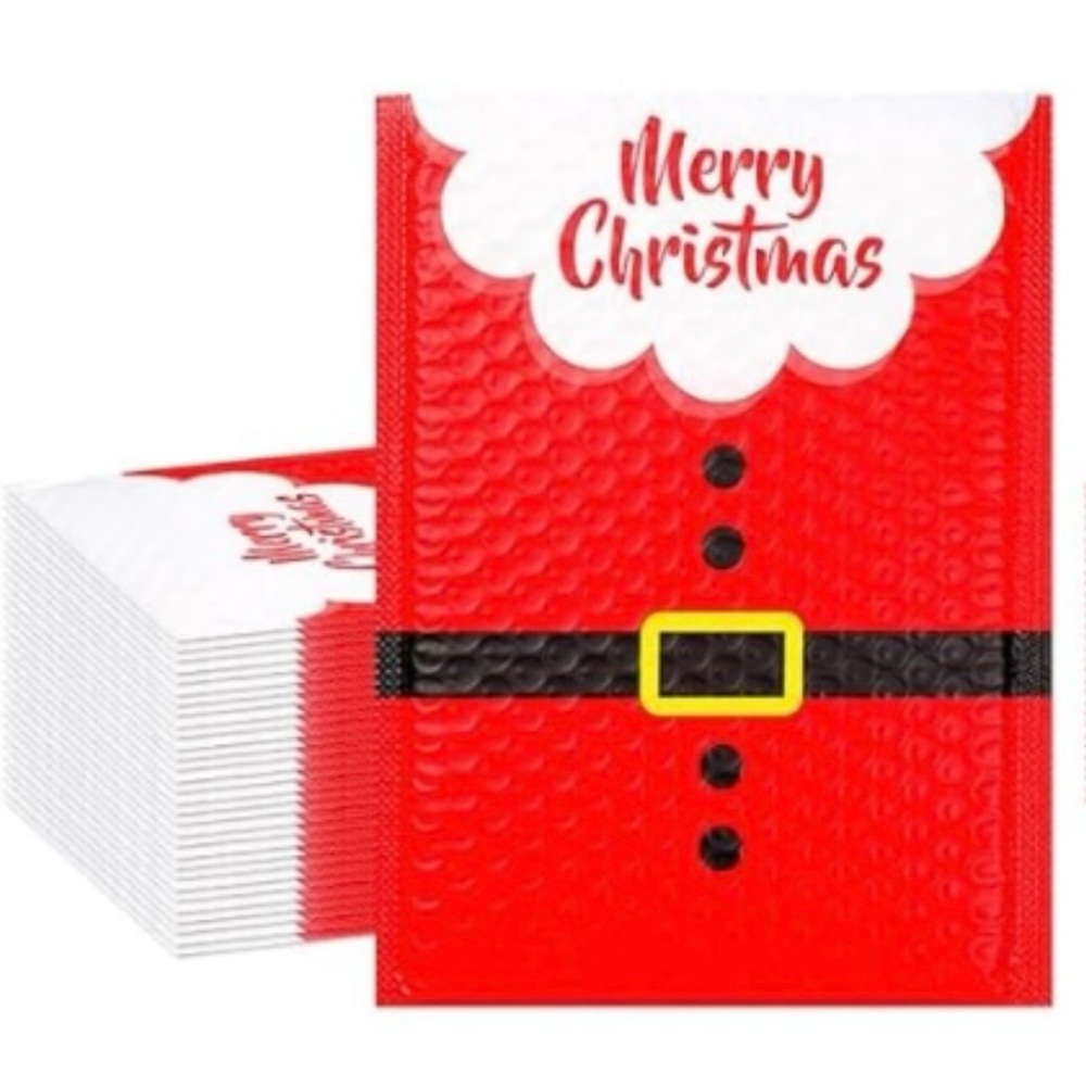 12 Santa Suit Bubble Poly Mailers w/ 12 thank you stickers